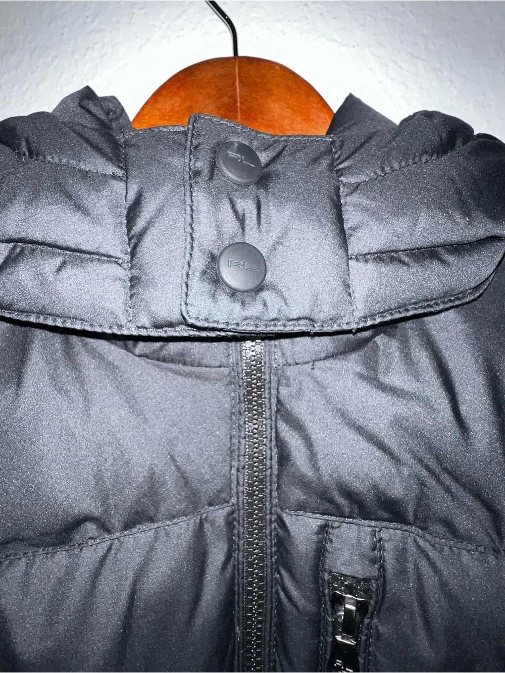 Boys Ralph Lauren Black Hooded Down Jacket. Size (10/12)